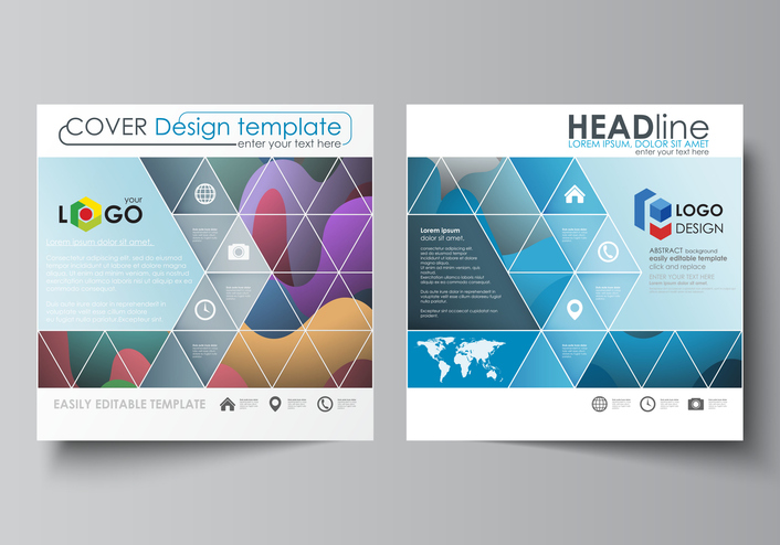 Business templates for square design brochure, magazine, flyer, booklet or annual report. Leaflet cover, abstract flat layout, easy editable vector. Bright color pattern, colorful design with overlapping shapes forming abstract beautiful background.