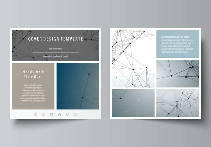 Business templates for square design brochure, magazine, flyer, booklet or annual report. Leaflet cover, abstract flat layout, easy editable vector. DNA and neurons molecule structure. Medicine, science, technology concept. Scalable graphic.