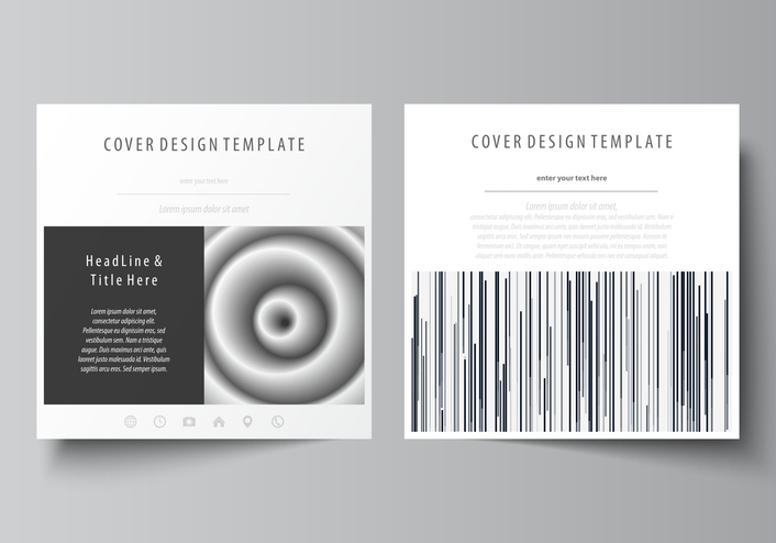 Business templates for square design brochure, magazine, flyer, booklet or annual report. Leaflet cover, abstract flat layout, easy editable vector. Simple monochrome geometric pattern. Minimalistic background. Gray color shapes.